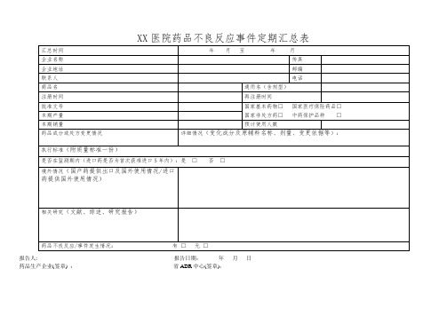 XX医院药品不良反应事件记录登记表及汇总、台帐(B2)