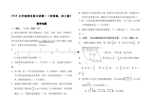 泰山博文中学小升初考试数学试卷及答案共套