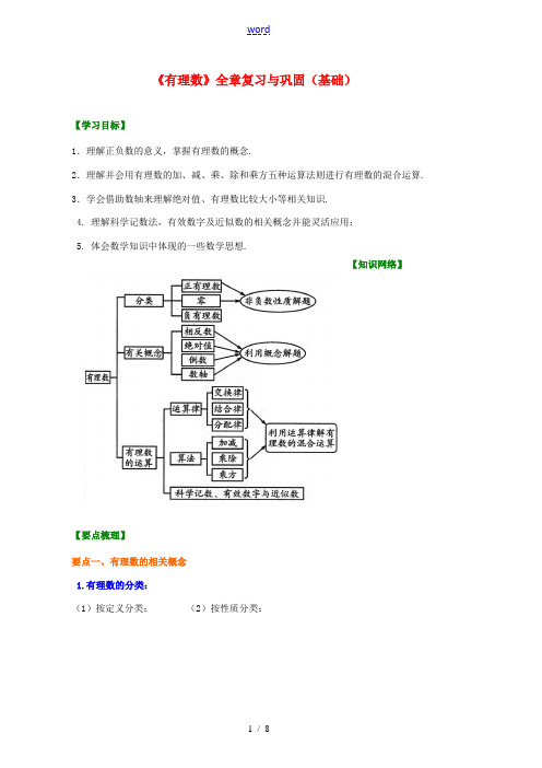 北京四中2013-2014学年七年级数学上册 第一章 《有理数》全章复习与巩固(基础)知识讲解 (新