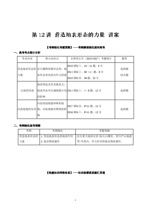 新课标2018年高考地理一轮复习教案：专题12 营造地表形态的力量