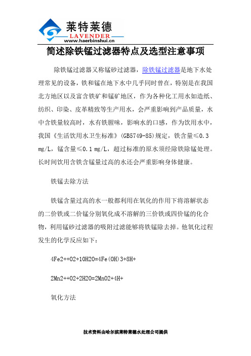 简述除铁锰过滤器特点及选型注意事项