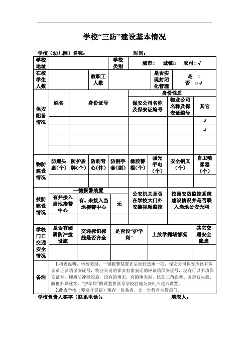 学校“三防”建设基本情况表