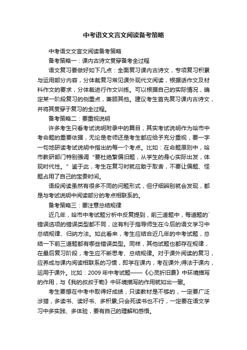 中考语文文言文阅读备考策略