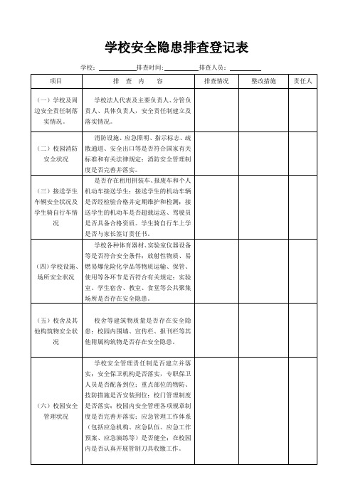 学校安全隐患排查登记表