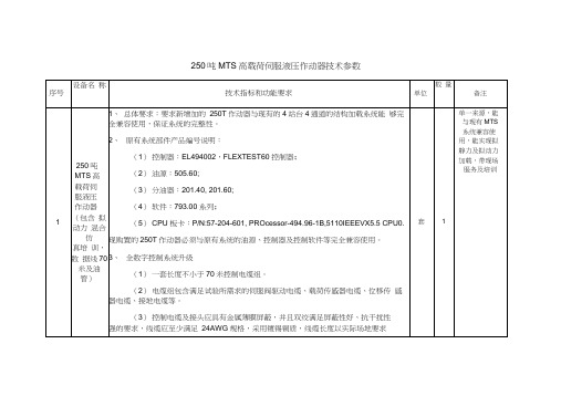 250吨MTS高载荷伺服液压作动器技术参数