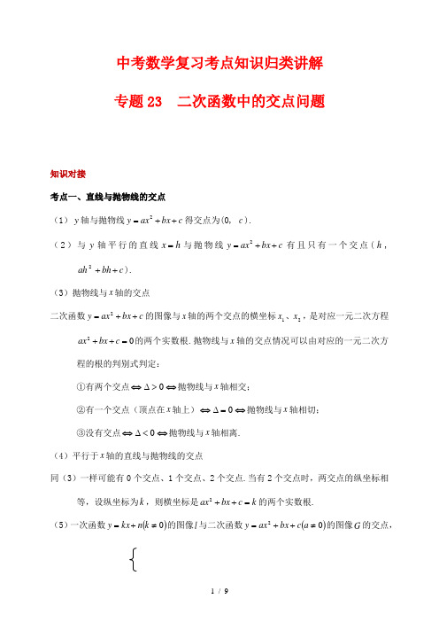 中考数学复习考点知识归类讲解23 二次函数中的交点问题