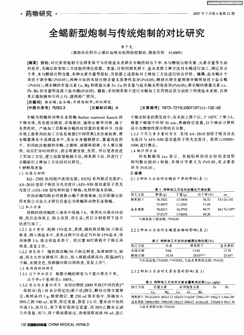 全蝎新型炮制与传统炮制的对比研究