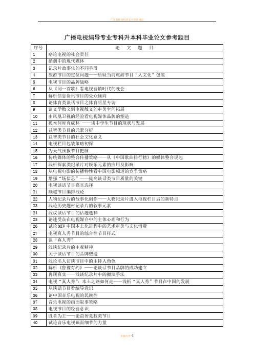 广播电视编导专业专科升本科毕业论文参考题目