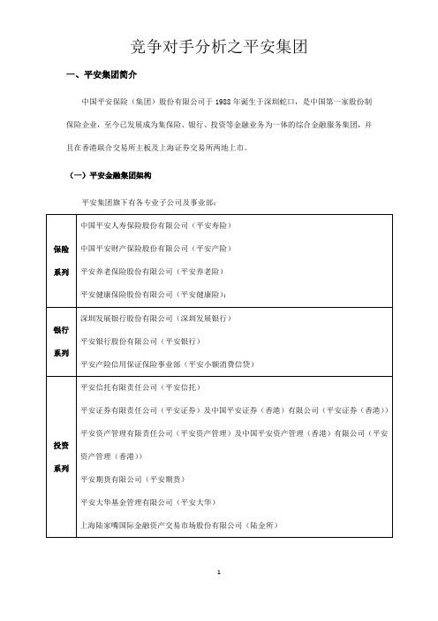 平安集团及其主要竞争产品分析