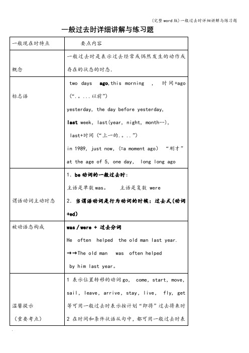 (完整word版)一般过去时详细讲解与练习题