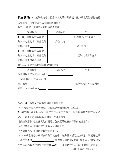 化学人教版九年级下册氢氧化钠变质习题