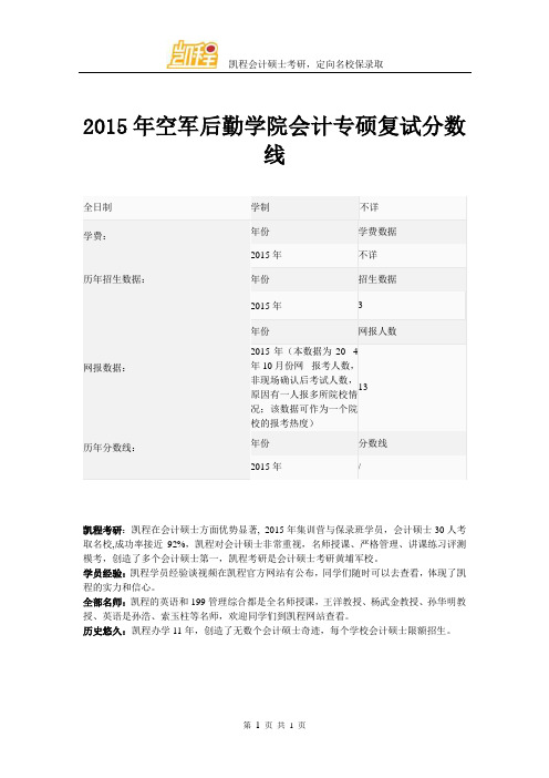 2015年空军后勤学院会计专硕复试分数线