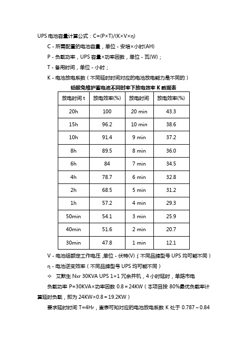 新UPS电池容量计算方式