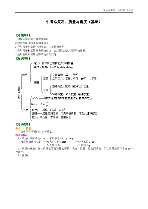 物理中考总复习《总复习质量与密度(基础)巩固练习》