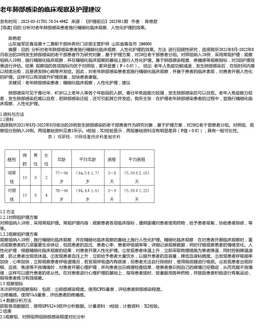 老年肺部感染的临床观察及护理建议