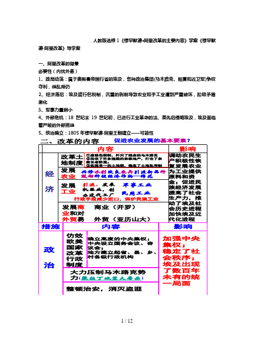 人教版选修1《穆罕默德·阿里改革的主要内容》学案