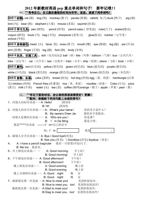 小学英语三年级上册_知识点归纳(2012版新教材)