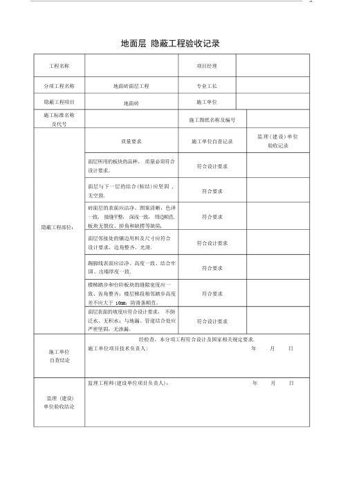 装修隐蔽工程验收记录表(全套)