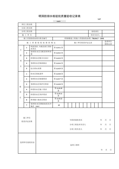 【工程文档】明洞防排水检验批质量验收记录表