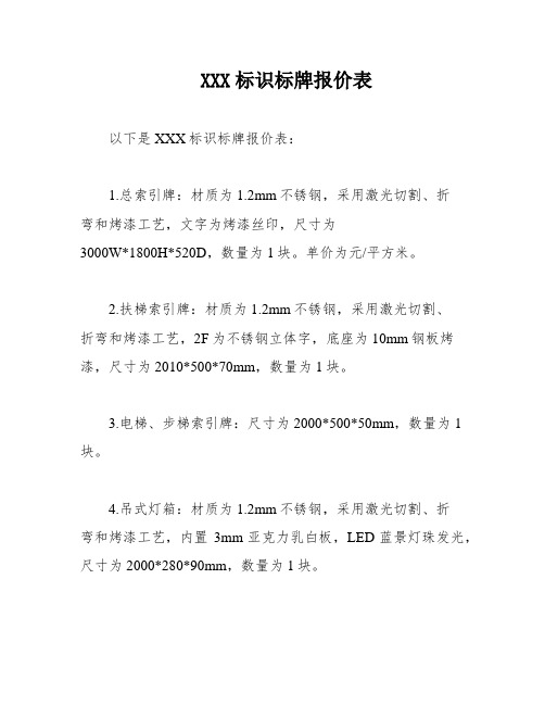 XXX标识标牌报价表