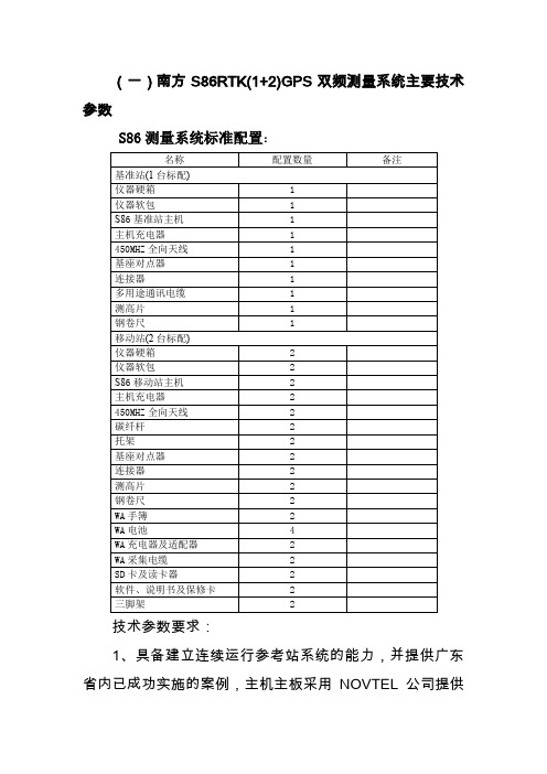 南方S86RTK12GPS双频测量系统主要技术参数