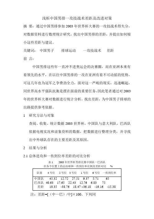 浅析中国男排一攻技战术差距及改进对策