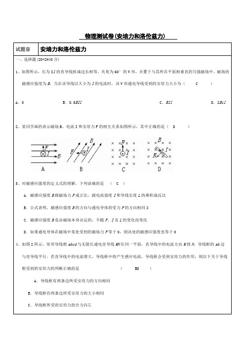 安培力和洛伦兹力检测试题