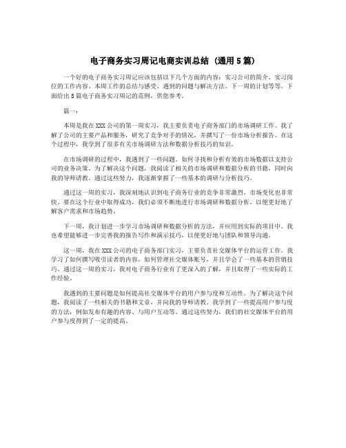 电子商务实习周记电商实训总结 (通用5篇)