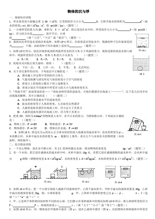 物体的沉与浮练习题(学生用)