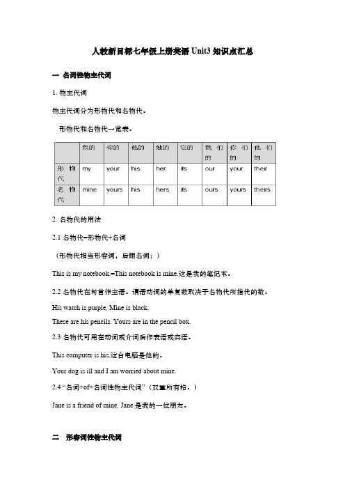 人教新目标七年级上册英语Unit3知识点汇总