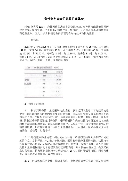 急性创伤患者的急救护理体会 (2)