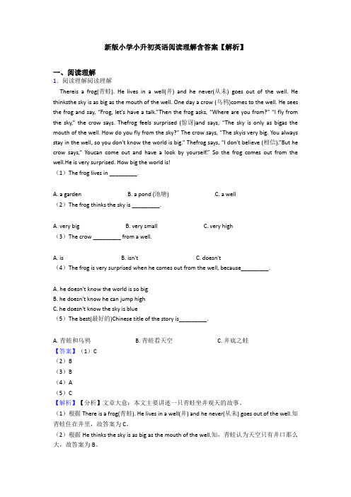 新版小学小升初英语阅读理解含答案【解析】 (32)