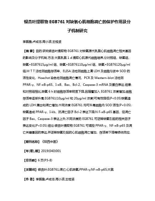 银杏叶提取物EGB761对缺氧心肌细胞凋亡的保护作用及分子机制研究