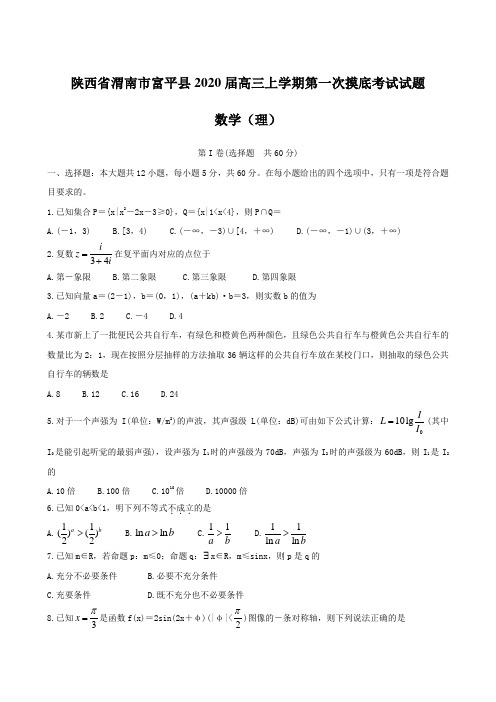 陕西省渭南市富平县2020届高三上学期第一次摸底考试试题 数学(理)【含答案】