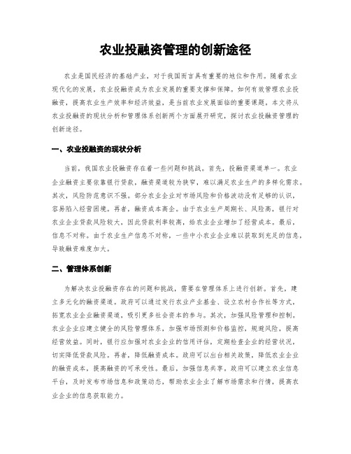 农业投融资管理的创新途径