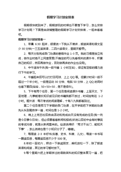 假期学习计划安排表