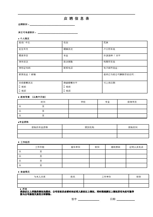 应聘信息表【模板】