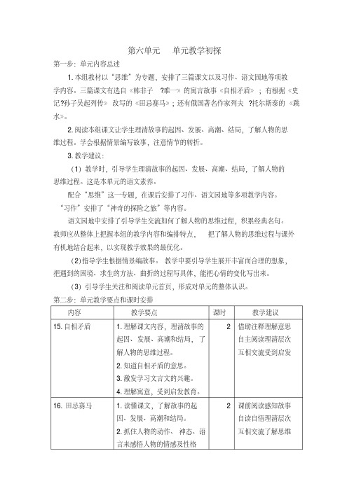 部编人教版五年级语文下册第六单元教学初探(单元计划