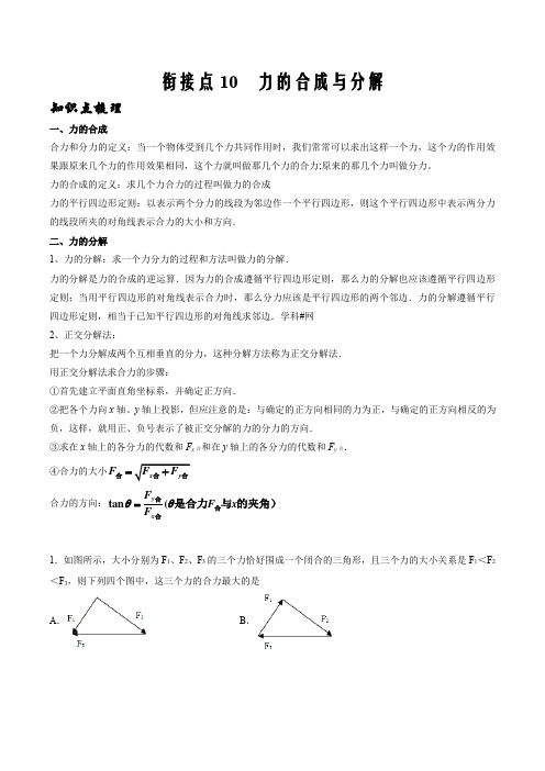 2020年初高中衔接物理重点10 力的合成与分解-(解析版)