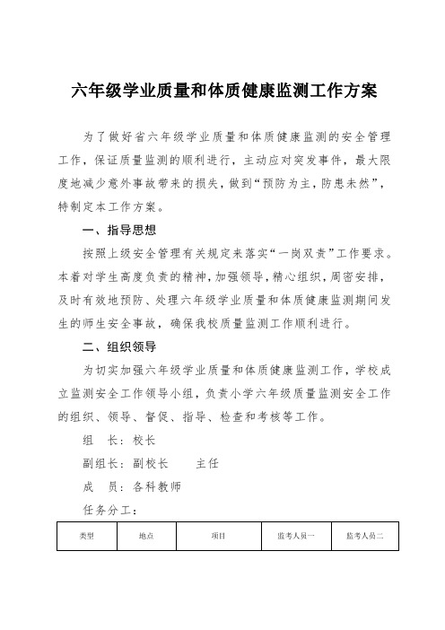 六年级学业质量与体质健康测试工作方案