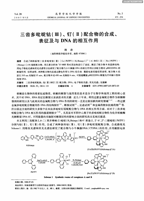 三齿多吡啶钴(Ⅲ)、钌(Ⅱ)配合物的合成、表征及与DNA的相互作用