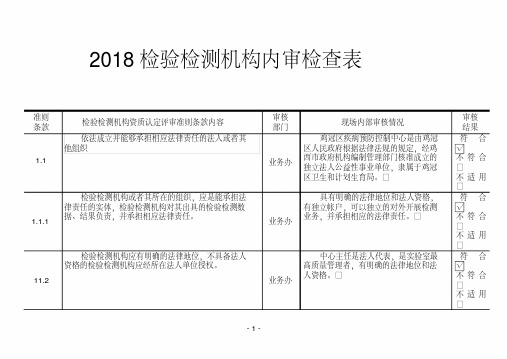 2018检验检测机构内审检查表.