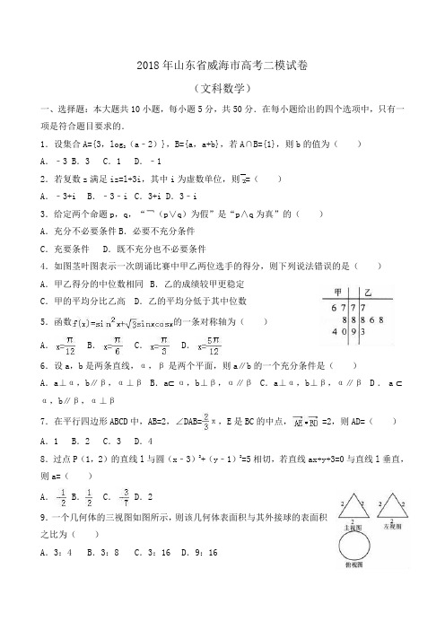 2018年山东省威海市高考数学二模试卷(文科)Word版含解析