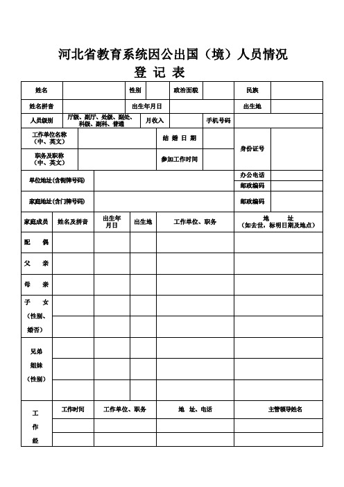 河北教育系统因公出国境人员情况登记表