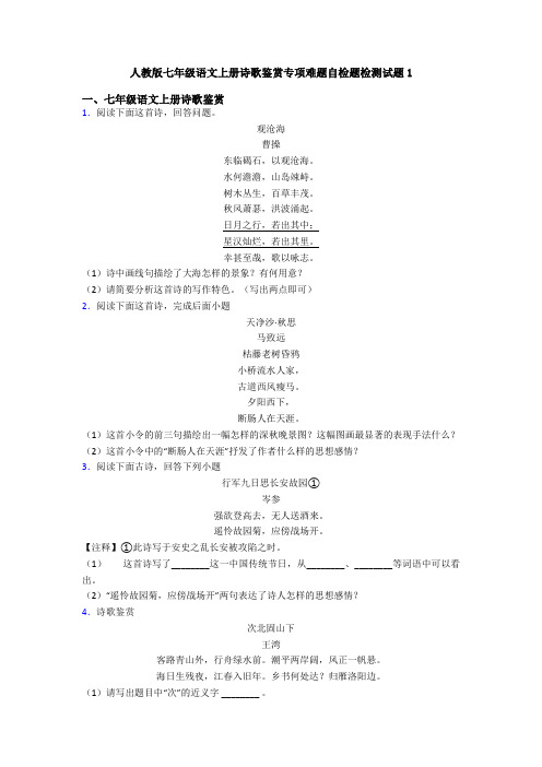 人教版七年级语文上册诗歌鉴赏专项难题自检题检测试题1