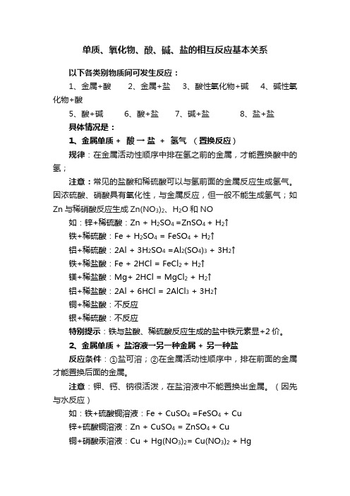 单质、氧化物、酸、碱、盐的相互反应基本关系