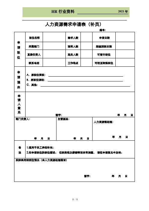 人力资源需求申请表(补员)