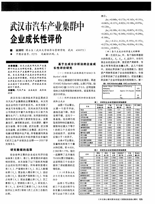 武汉市汽车产业集群中企业成长性评价