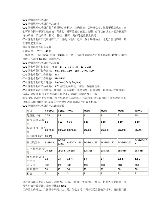 CD1型钢丝绳电动葫芦