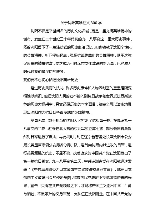 关于沈阳英雄征文300字